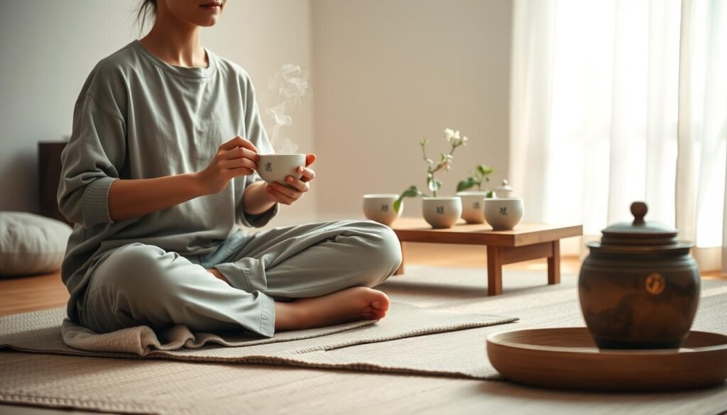 Mindfulness practice with a cup of tea